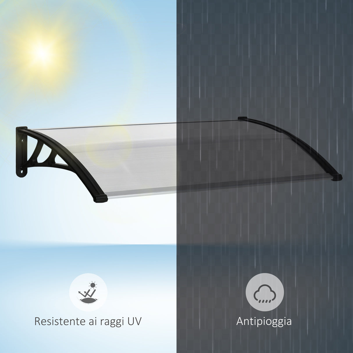 easycomfort easycomfort pensilina da esterno per finestre e porte in policarbonato e alluminio 110x60x18cm trasparente