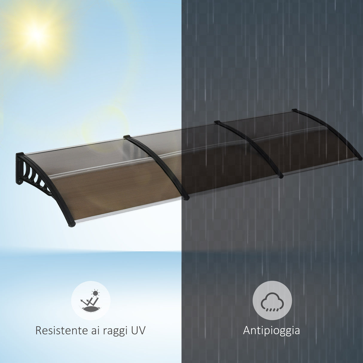 easycomfort easycomfort pensilina da esterno per finestre e porte in policarbonato e alluminio 303x100x26cm marrone