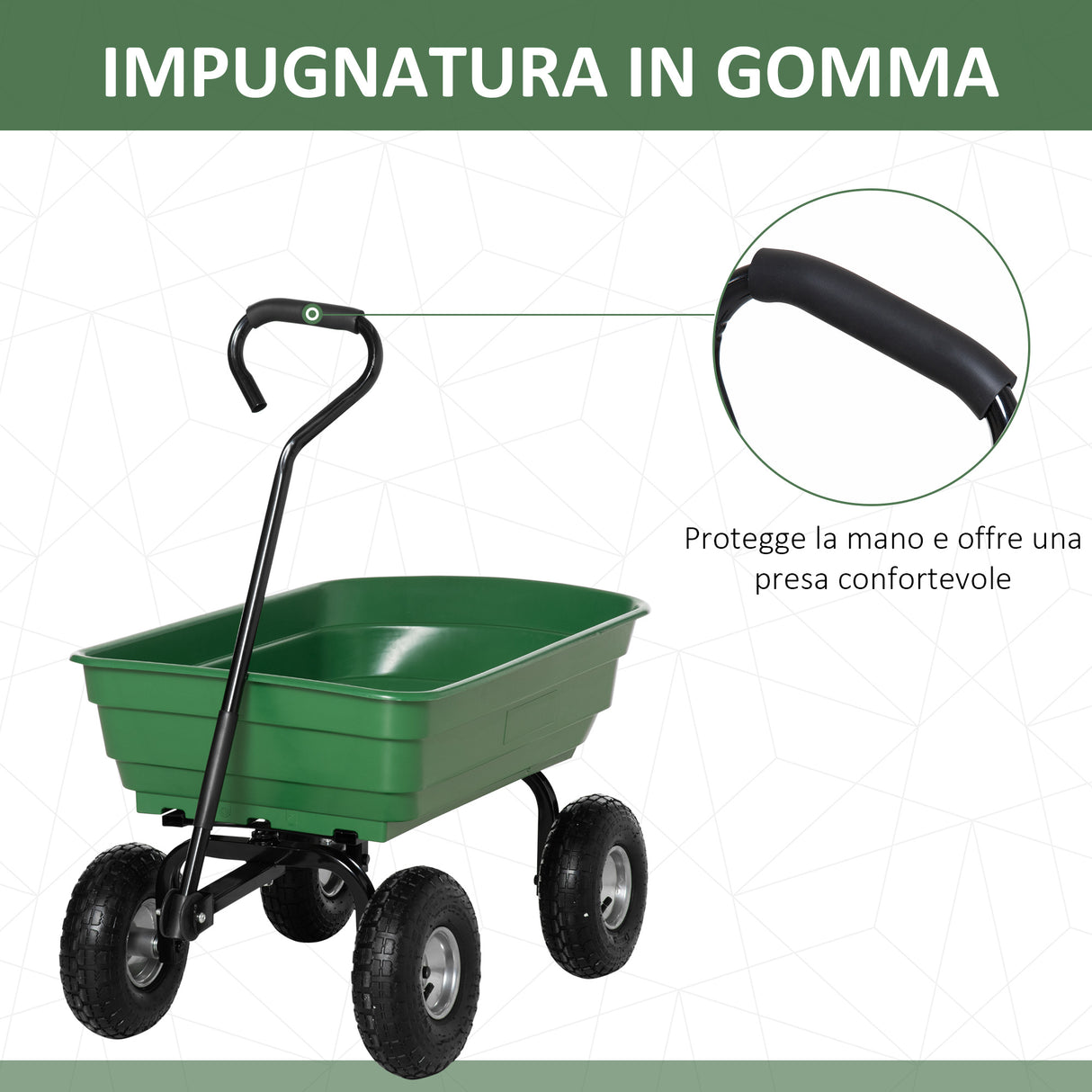 easycomfort easycomfort carrello da giardino con struttura in acciaio e pneumatici 108x52x100cm verde