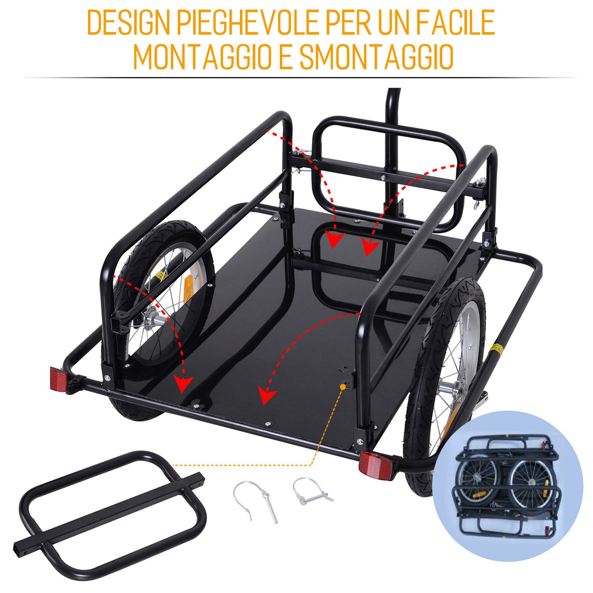 easycomfort easycomfort carrello rimorchio per bicicletta nero 156x72x82cm