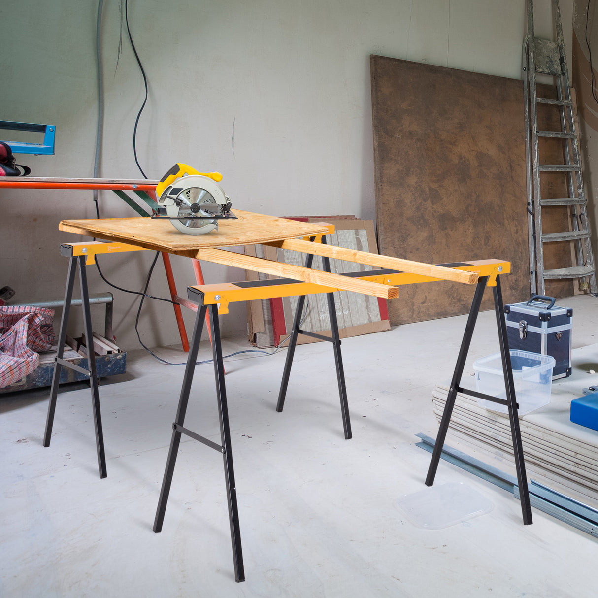 easycomfort easycomfort set 2 cavalletti da lavoro pieghevoli in acciaio portata 250kg