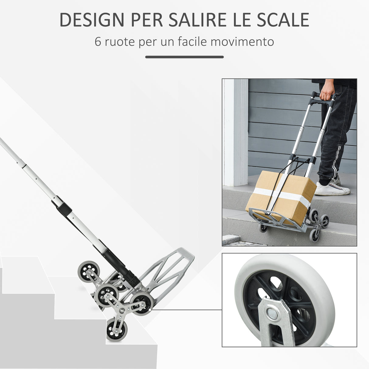easycomfort easycomfort carrello portapacchi pieghevole in alluminio con 6 ruote per scale carico 70kg