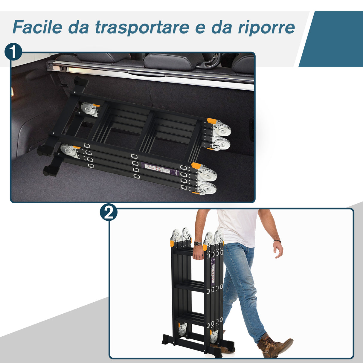 easycomfort scala in alluminio 5 in 1 nera per interni ed esterni carico massimo 150kg 370x61x11 cm