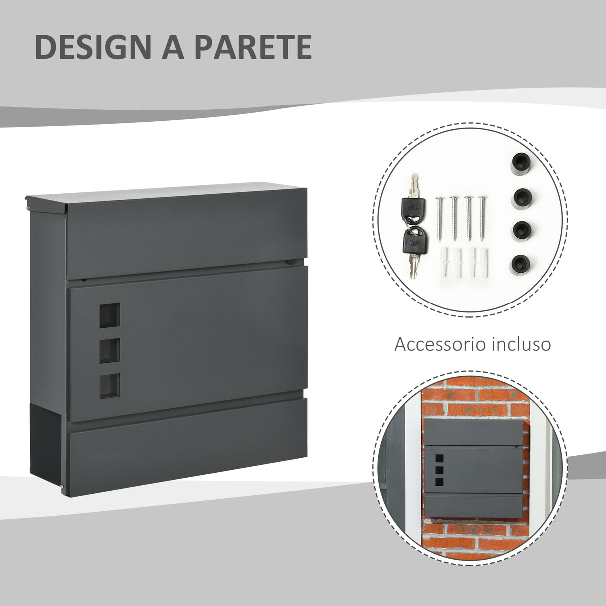 easycomfort cassetta postale in acciaio zincato con 3 fessure e 2 chiavi di sicurezza 37x10.5x37 cm grigio