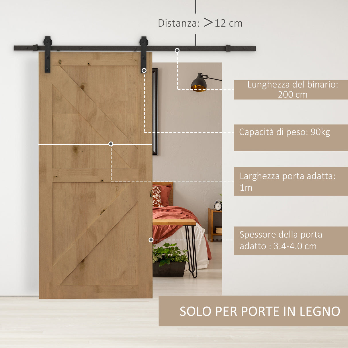 easycomfort easycomfort binario per porta scorrevole kit accessori con binario e rulli tappi in stile rustico portata 90kg acciaio al carbone nero ean 8054111845410
