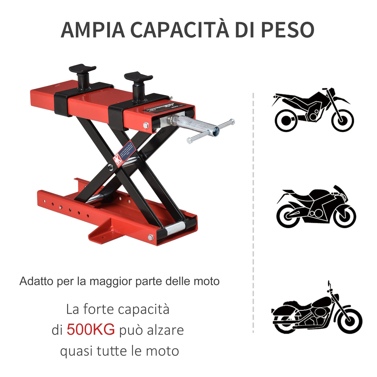 easycomfort cavalletto alzamoto a forbice centrale regolabile fino 500kg in metallo rosso