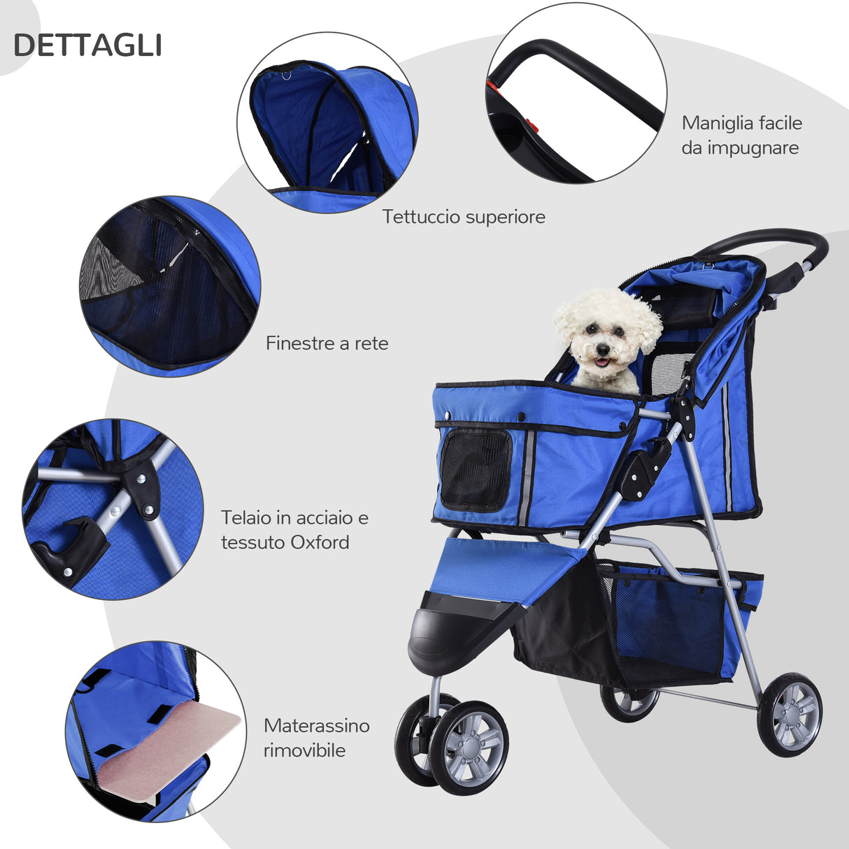 easycomfort easycomfort passeggino per cani carrello per animali domestici blu 75 x 45 x 97cm