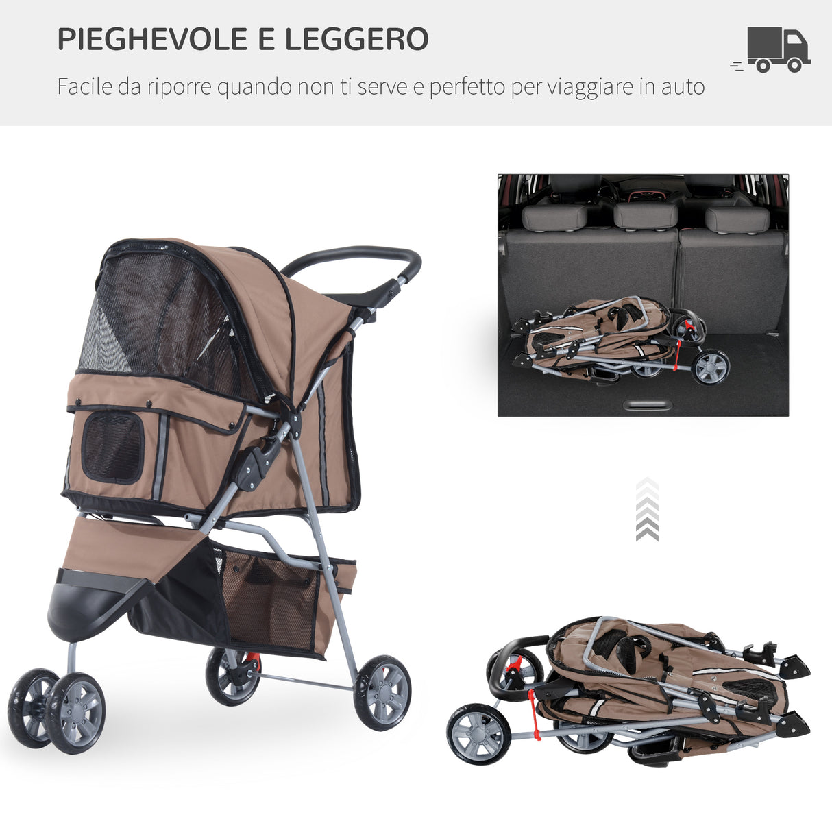 easycomfort passeggino per cani carrello per animali domestici caffe 75 x 45 x 97cm