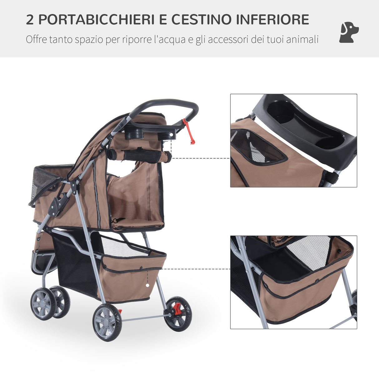 easycomfort passeggino per cani carrello per animali domestici caffe 75 x 45 x 97cm