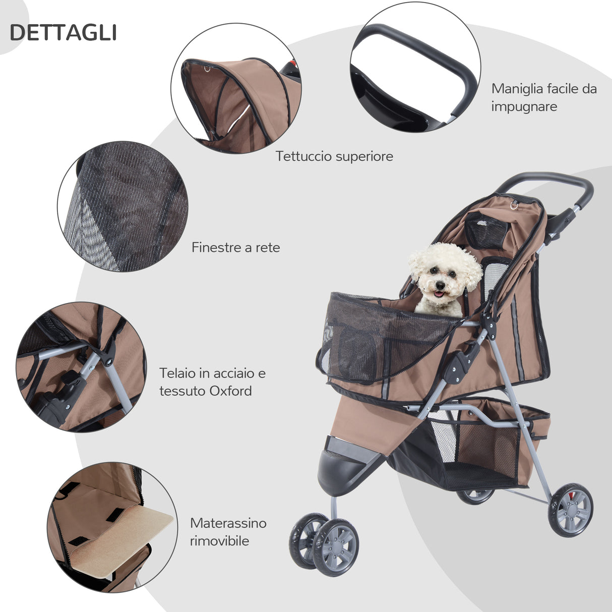 easycomfort passeggino per cani carrello per animali domestici caffe 75 x 45 x 97cm