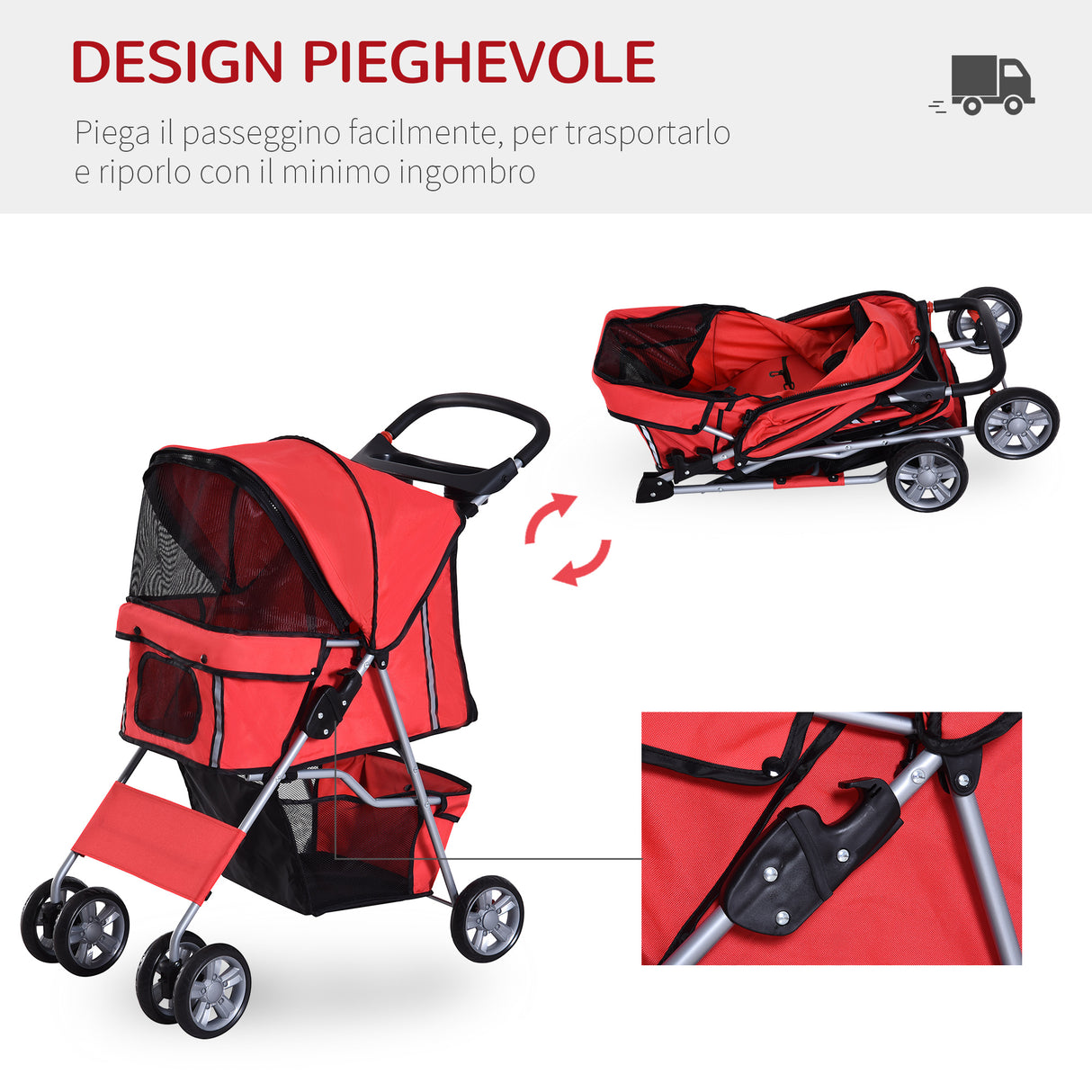 easycomfort easycomfort passeggino per cani pieghevole carrello per animali domestici rosso 75 x 45 x 97cm