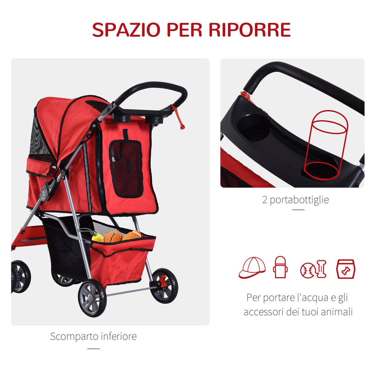 easycomfort easycomfort passeggino per cani pieghevole carrello per animali domestici rosso 75 x 45 x 97cm