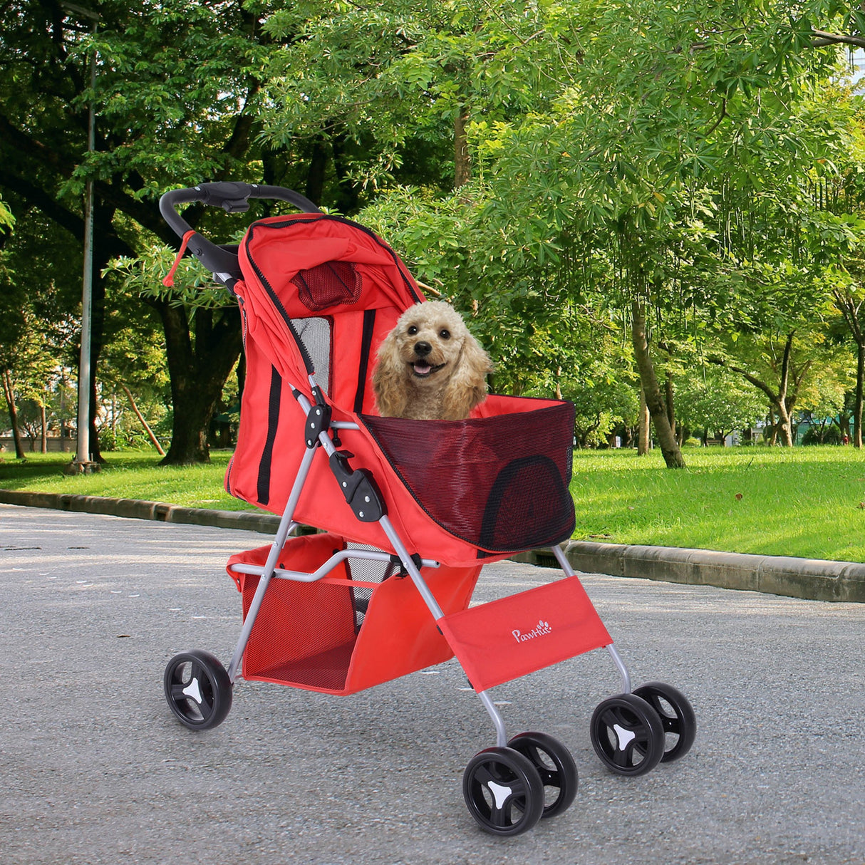 easycomfort easycomfort passeggino per animali domestici pieghevole rosso 75 x 46 x 94 cm