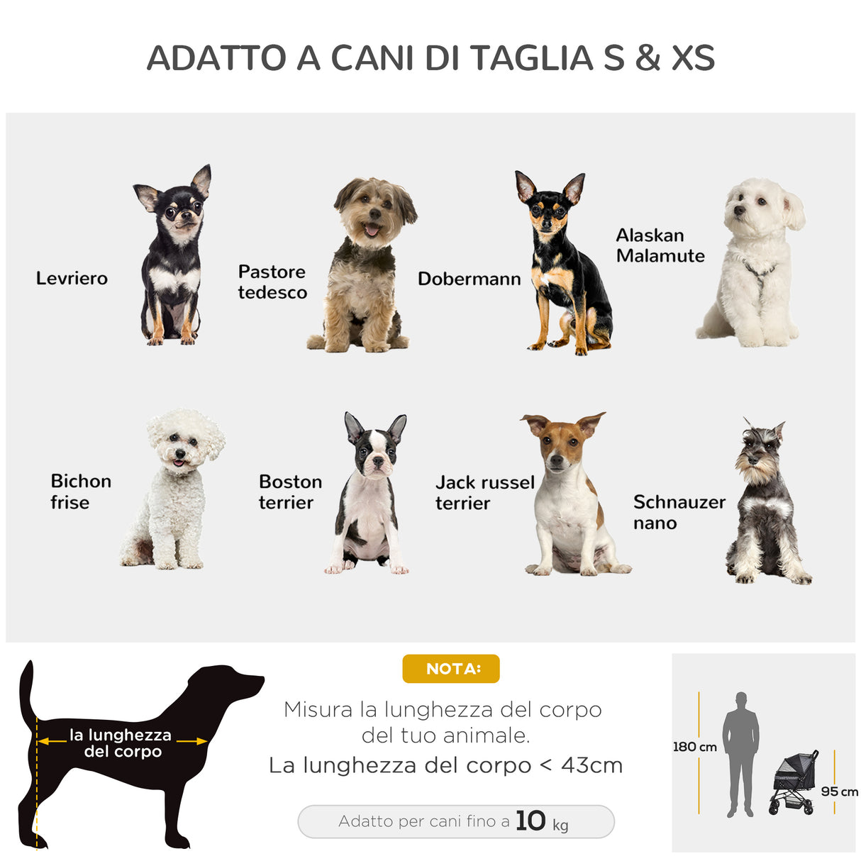 easycomfort passeggino per cani piccoli pieghevole con maniglione girevole ruote in eva e cestino portaoggetti nero