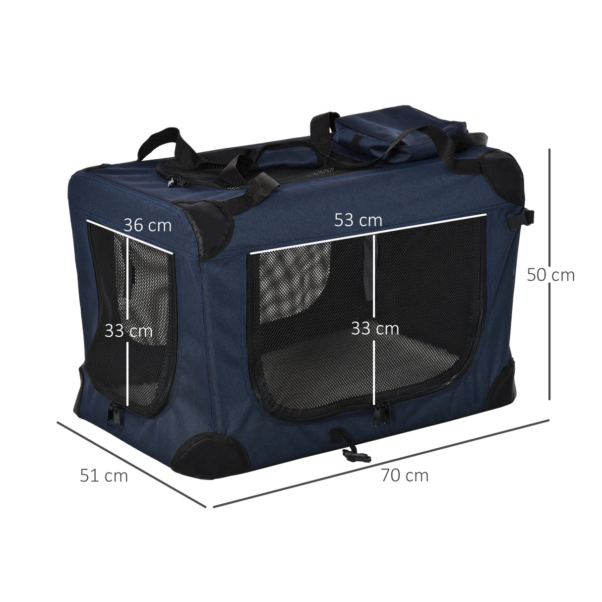 easycomfort borsa per cani a 3 ingressi con cuscino e sacche portaoggetti in tessuto oxford blu e metallo 70x51x50 cm