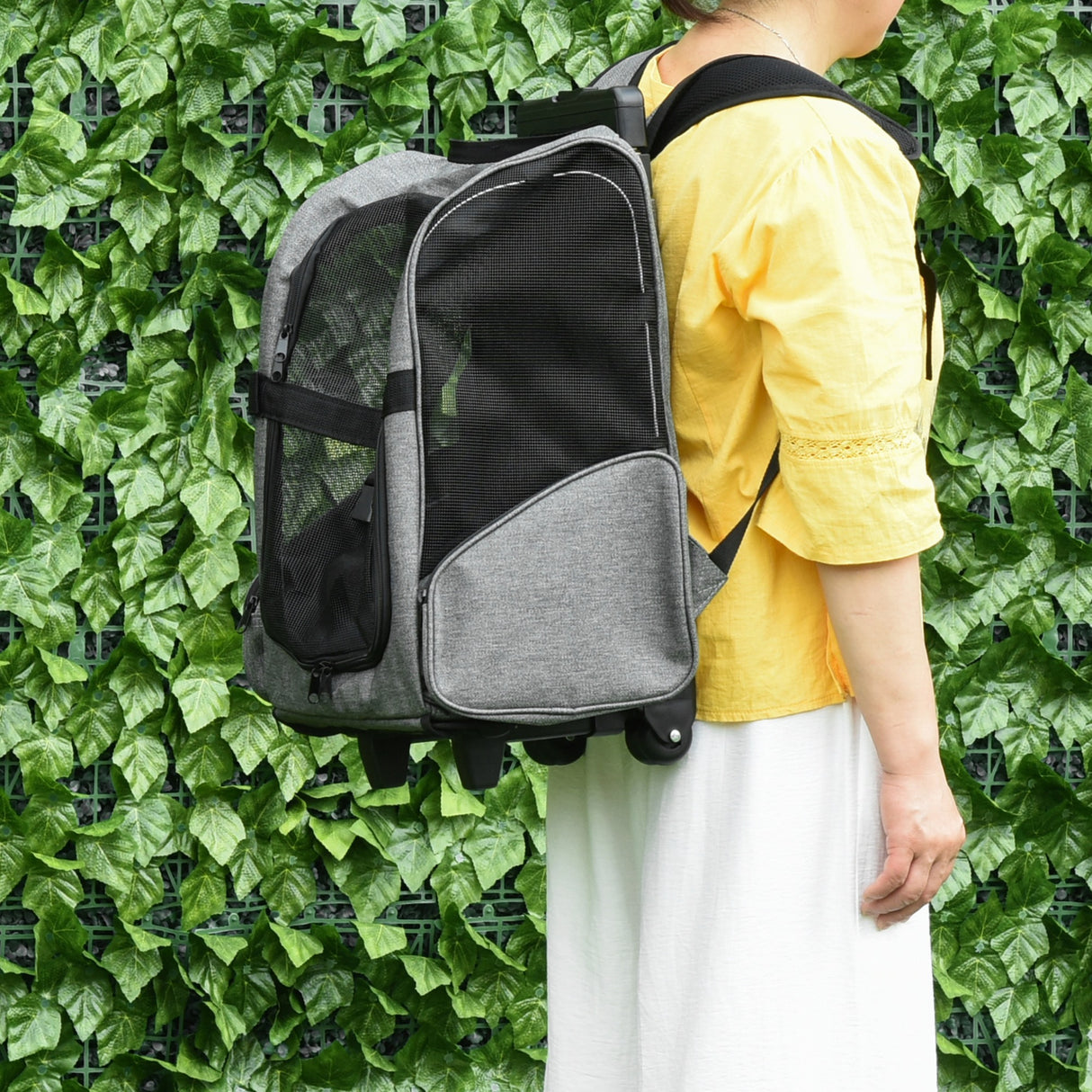 easycomfort trasportino zaino per cani e gatti con tasche laterali maniglia telescopica e ruote 42x25x55cm grigio