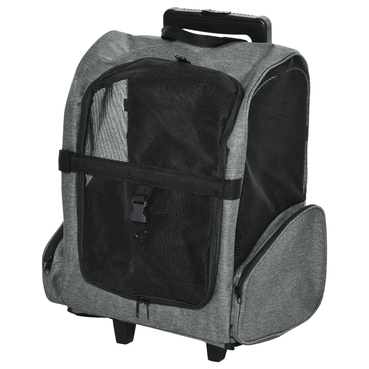 easycomfort trasportino zaino per cani e gatti con tasche laterali maniglia telescopica e ruote 42x25x55cm grigio