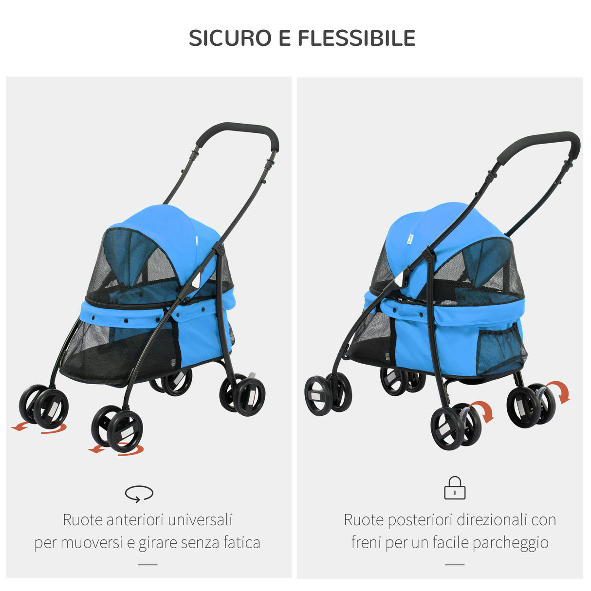 easycomfort passeggino per cani pieghevole con tettuccio regolabile e ruote girevoli 82x47x97cm blu