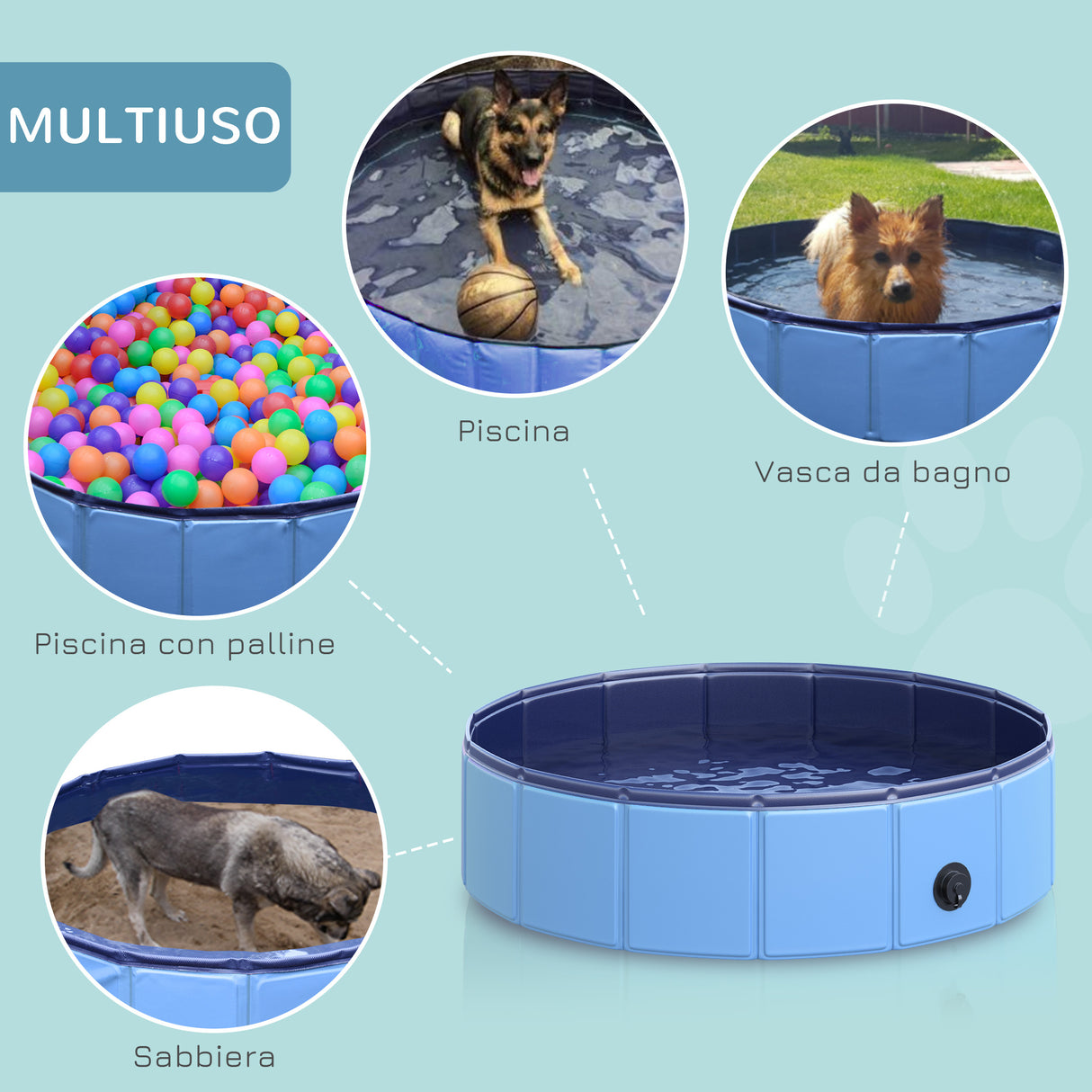 easycomfort easycomfort piscina per cani animali domestici portatile pieghevole in pvc blu o80x20cm