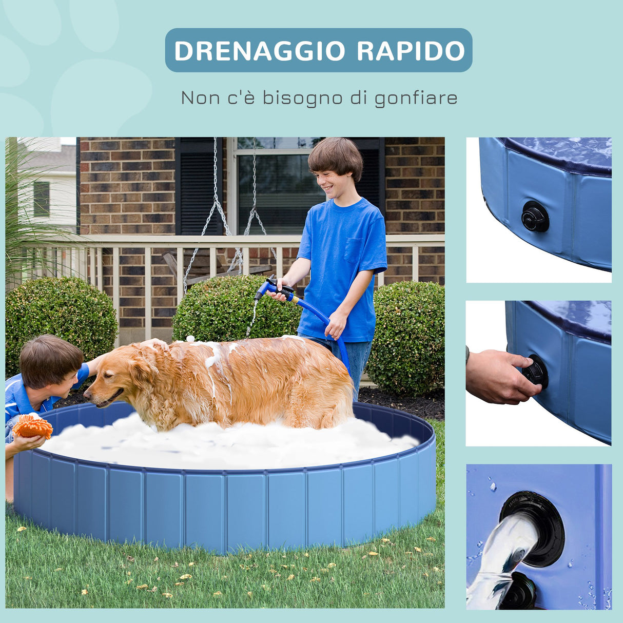 easycomfort easycomfort piscina pieghevole per cani in pvc azzurro 160x30cm oxh