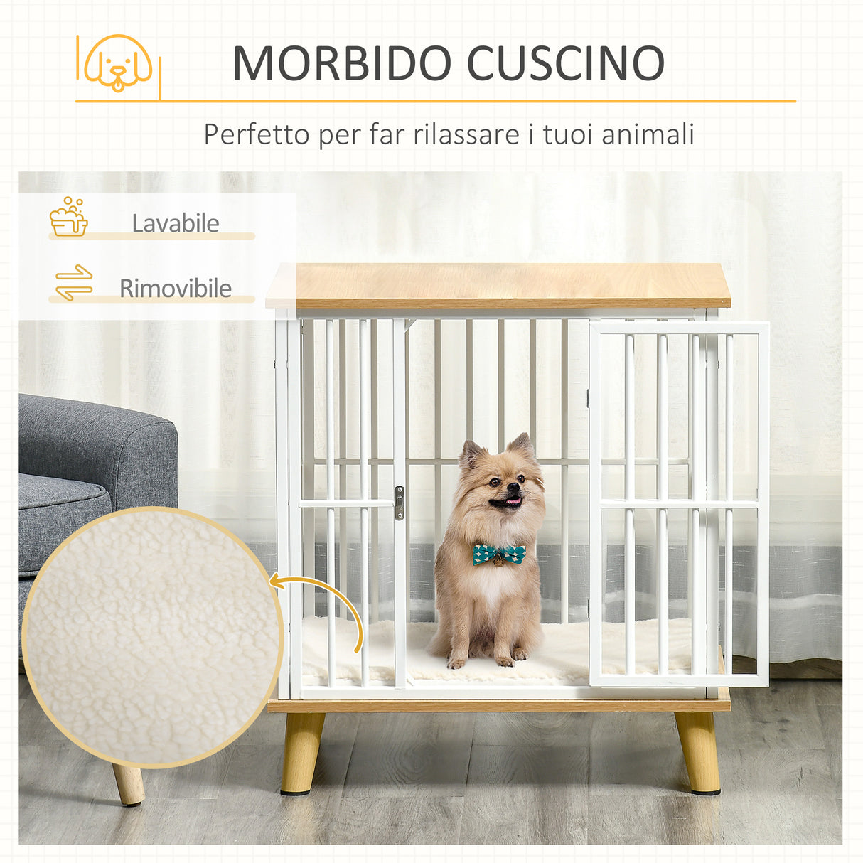 easycomfort easycomfort casetta per cani piccoli da interno con cuscino rimovibile e lavabile 64 5x48x 70 5cm quercia