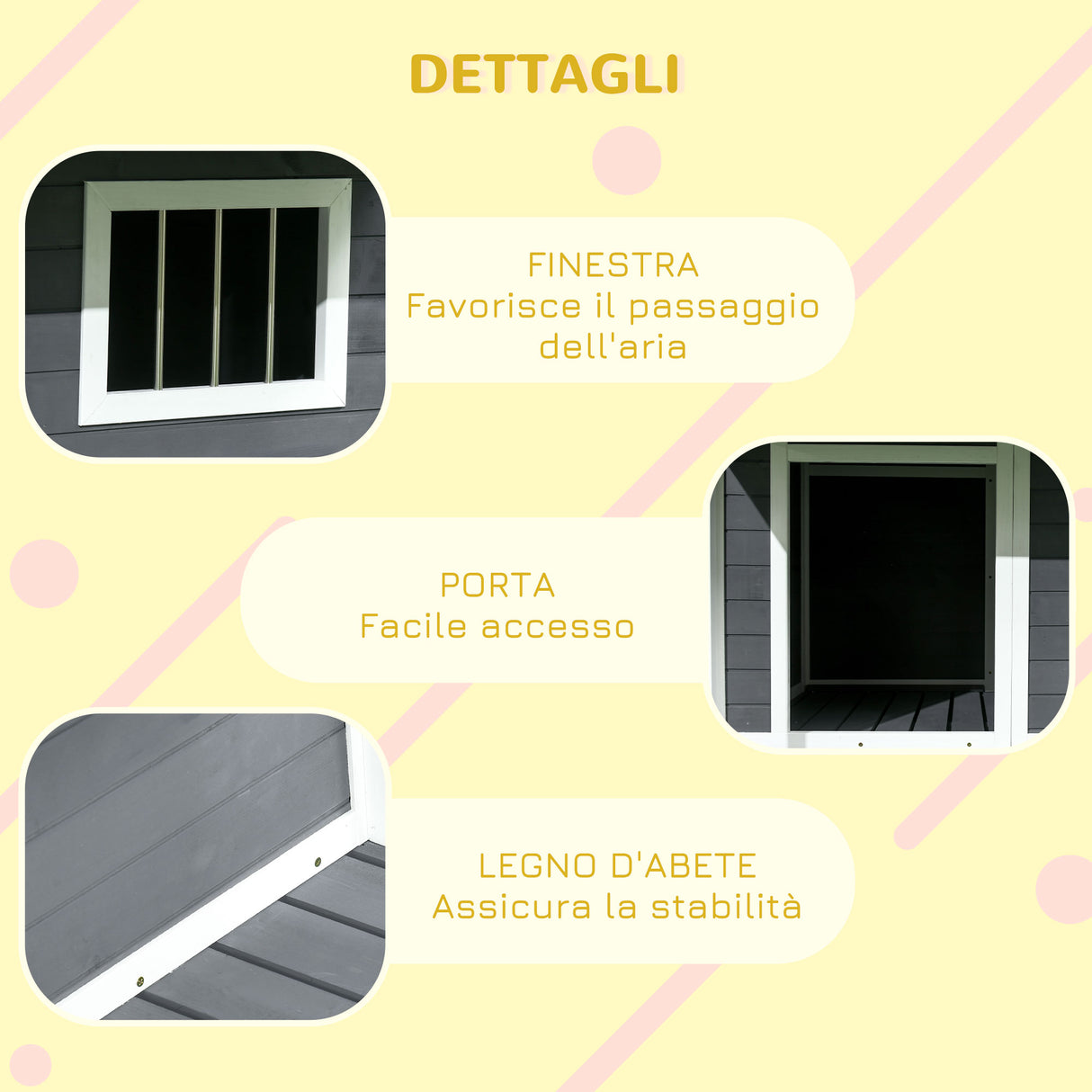 easycomfort easycomfort cuccia per cani da esterno con terrazza finestra e tetto impermeabile 124x112x105cm grigio