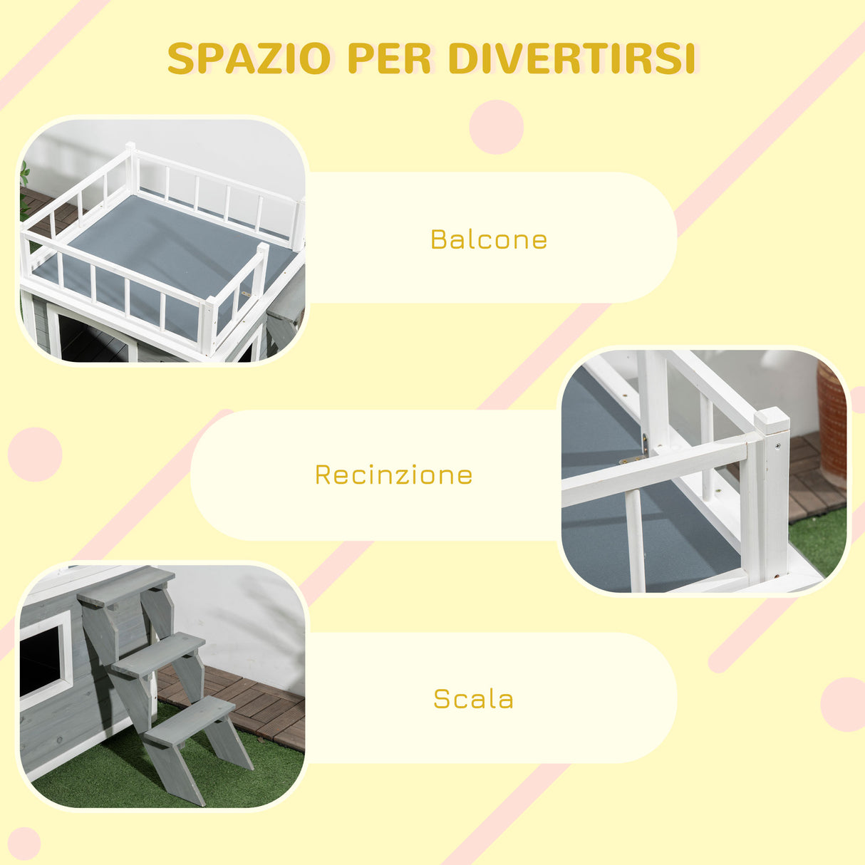 easycomfort easycomfort casetta per cani con terrazza scaletta e finestra 121x77x78cm grigio chiaro