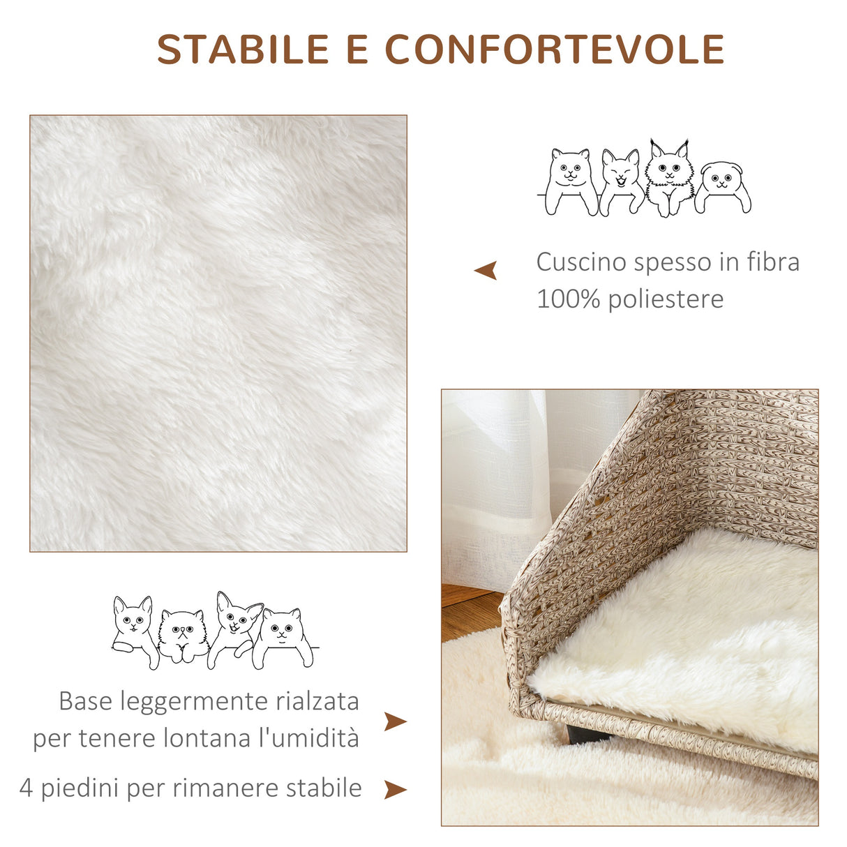 easycomfort easycomfort cuccia per cani e gatti rialzata in rattan con cuscino lavabile bianco lettino per animali da interno 70 5x40x37 5cm beige