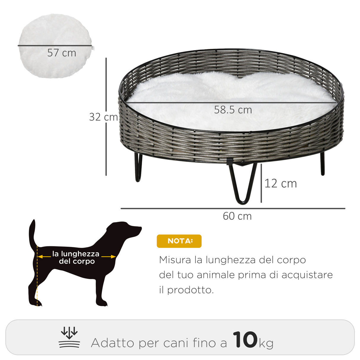 easycomfort easycomfort cuccia per cani e gatti in rattan pe con cuscino in peluche lavabile 60x32cm grigio scuro