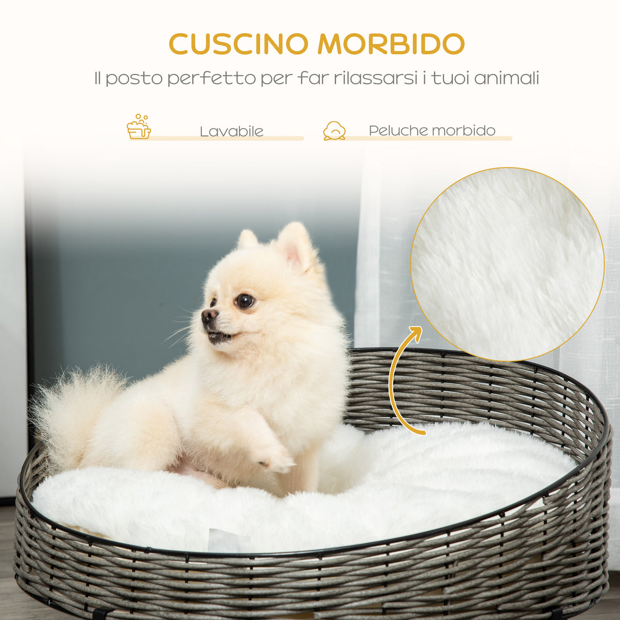 easycomfort easycomfort cuccia per cani e gatti in rattan pe con cuscino in peluche lavabile 60x32cm grigio scuro