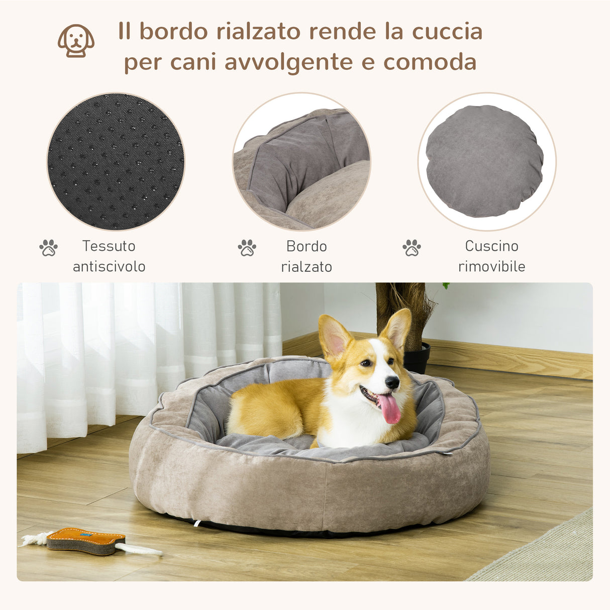 easycomfort easycomfort cuccia per cani imbottita con cuscino e bordi rialzati rivestimento in tessuto 85x85x35cm grigio