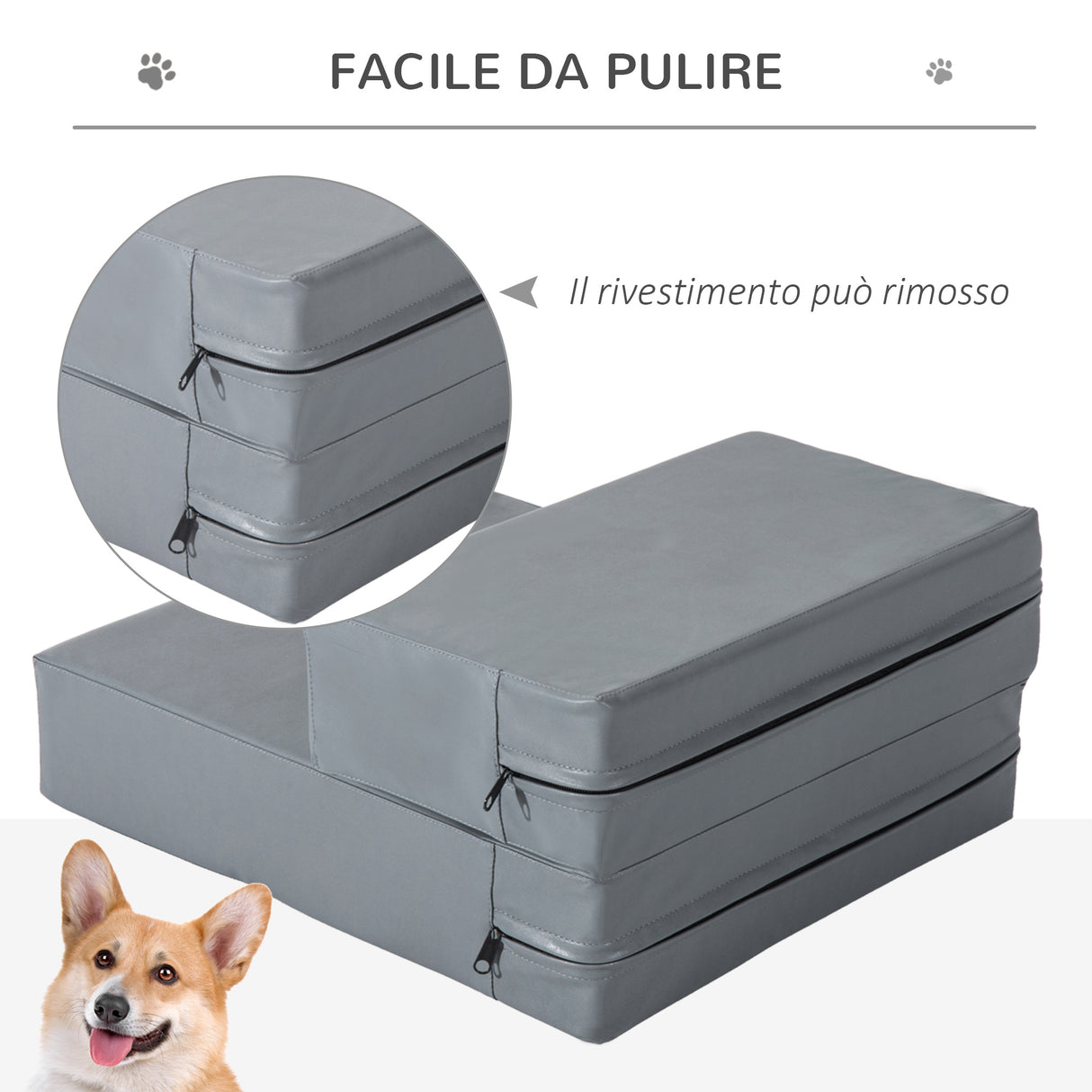 easycomfort easycomfort scaletta per cani materassino 2 in 1 in pu e gommapiuma 45x39x20cm grigio