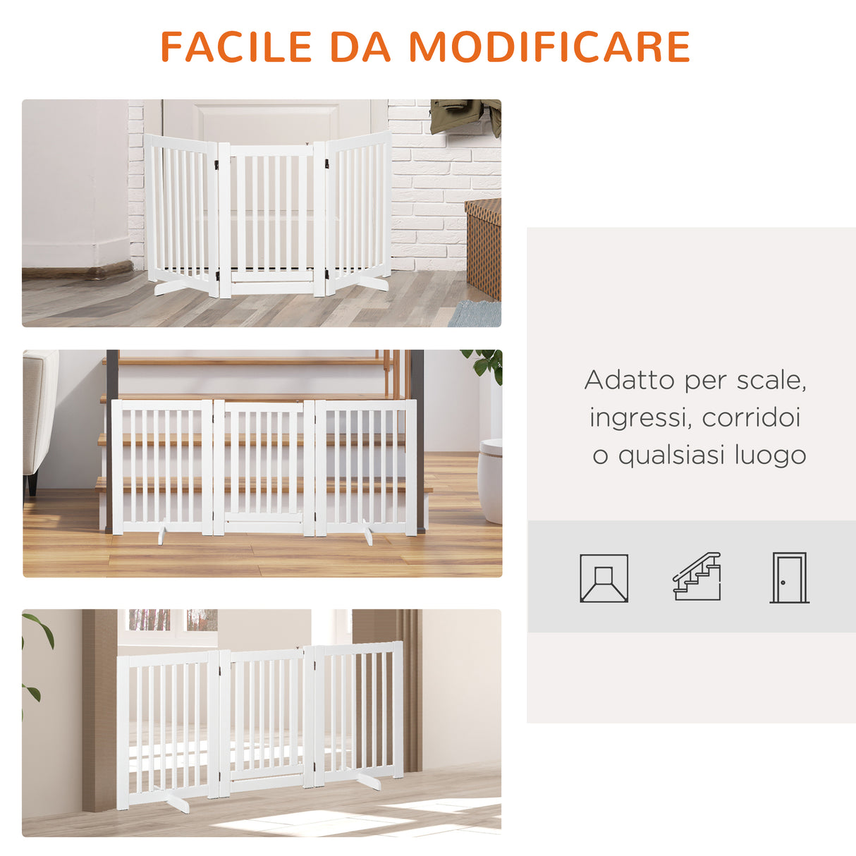 easycomfort cancellino per cani pieghevole a 3 pannelli porta centrale con blocco struttura in mdf 155x76cm bianco
