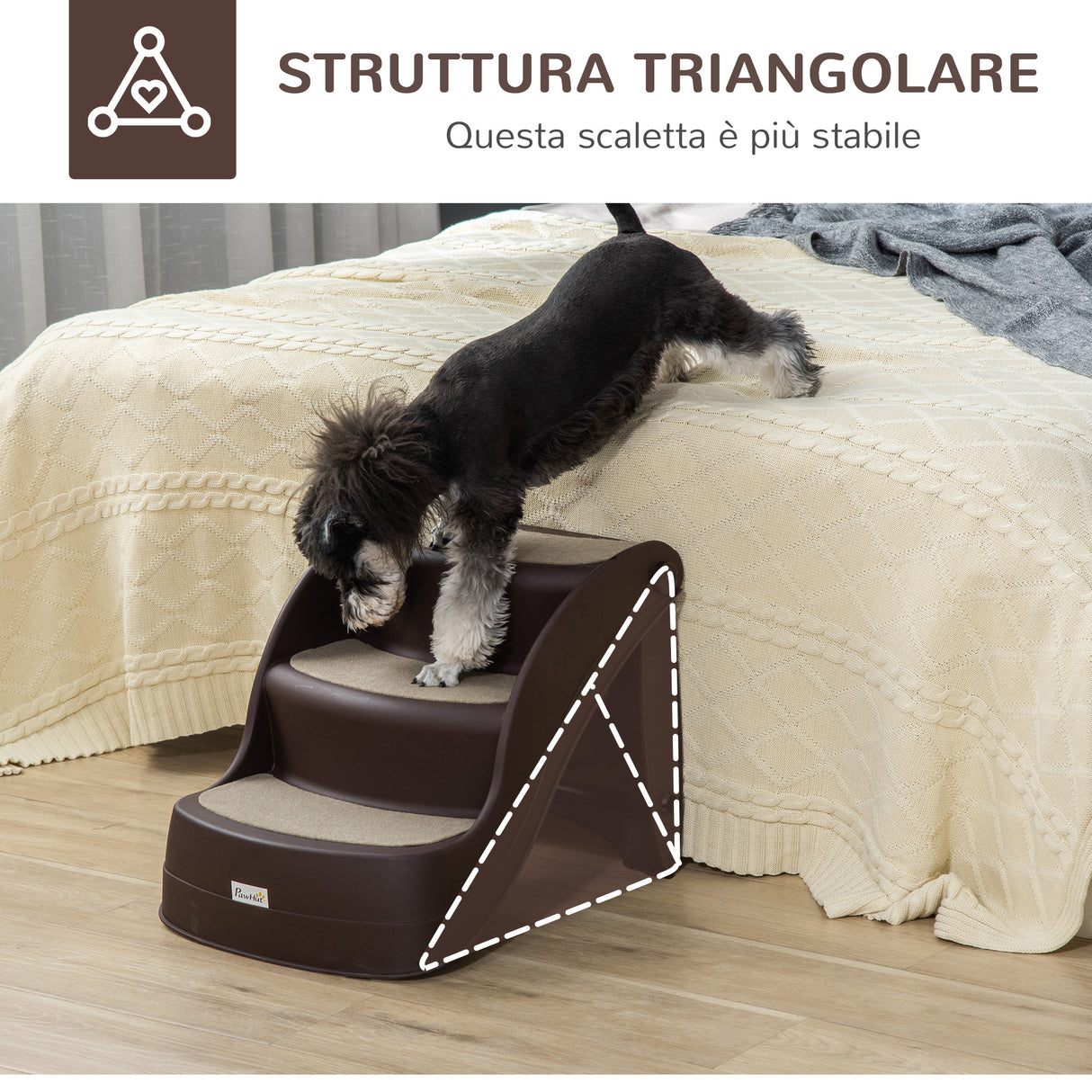 easycomfort easycomfort scaletta per cani pieghevole con 3 gradini antiscivolo in pp 49x38x38 cm marrone