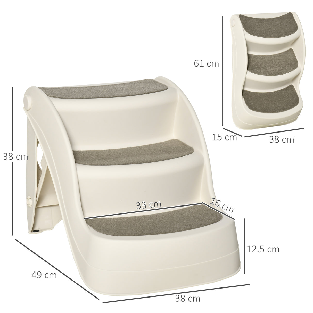 easycomfort scaletta per cani e gatti pieghevole con 3 gradini antiscivolo in pp 49x38x38 cm beige