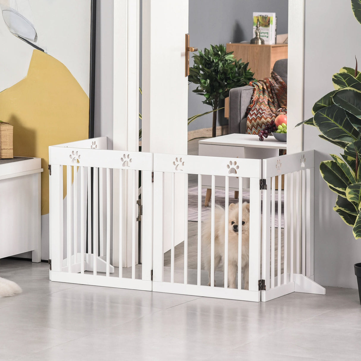 easycomfort easycomfort cancellino per cani estensibile e pieghevole a 4 sezioni cancelletto di sicurezza in legno di pino 204x30x61cm bianco