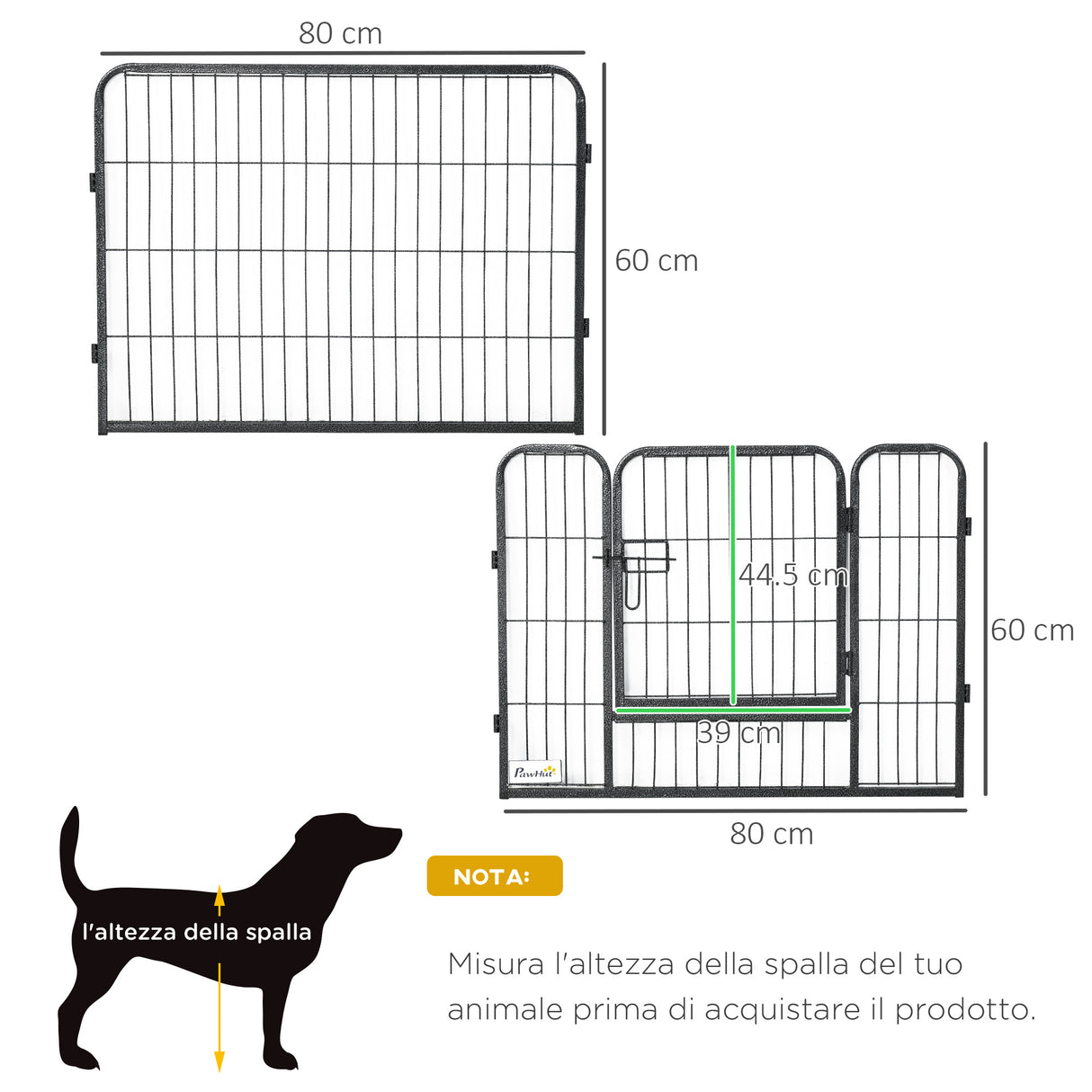 easycomfort recinto per cani e animali domestici con 12 pannelli modulabili in acciaio e 2 ingressi 80x1.5x60cm nero