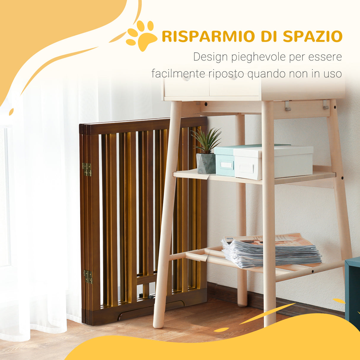 easycomfort cancellino per cani pieghevole a 3 pannelli con piedini antiscivolo per corridoi scale e stanze in legno di pino 181x35x76 cm marrone scuro