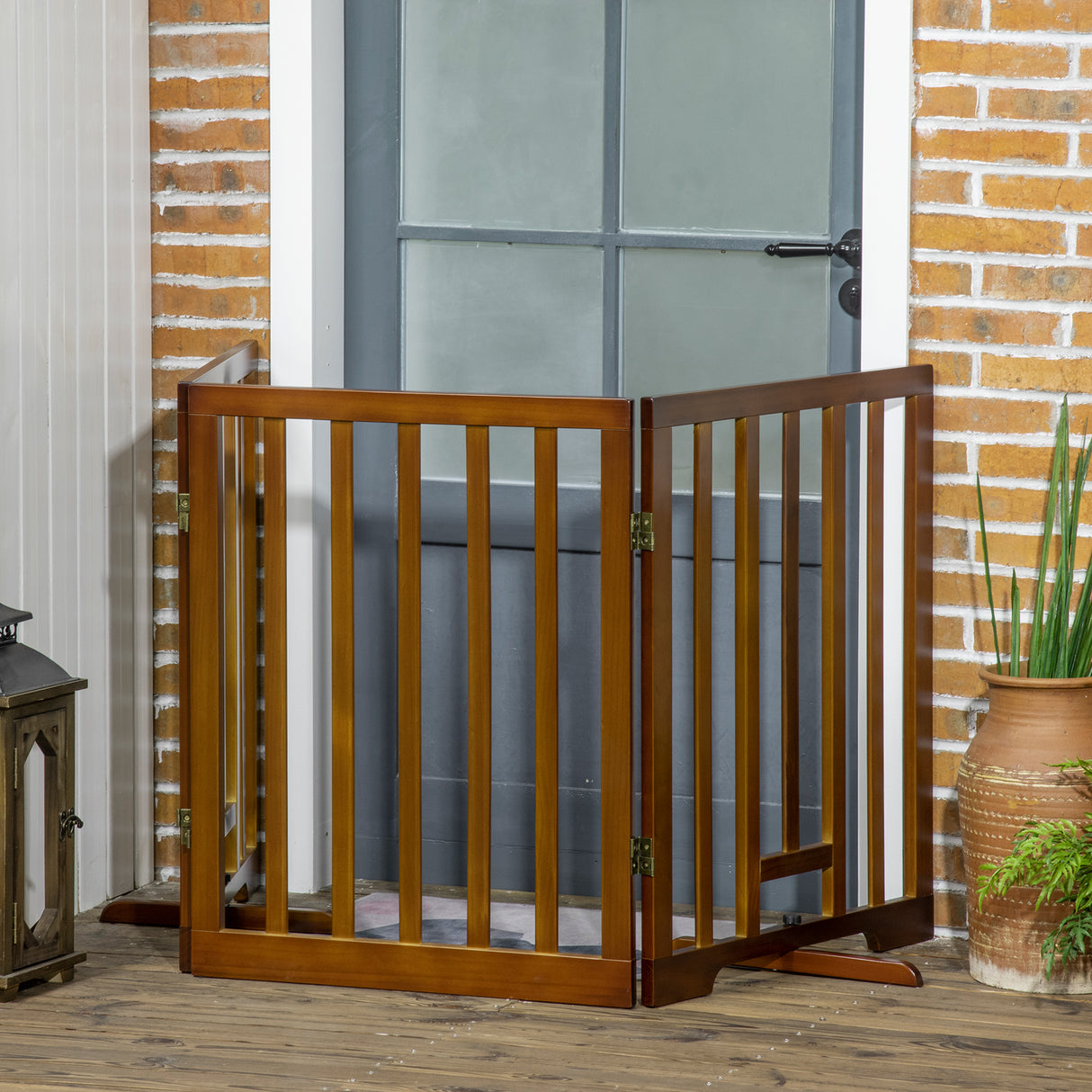 easycomfort cancellino per cani pieghevole a 3 pannelli con piedini antiscivolo per corridoi scale e stanze in legno di pino 181x35x76 cm marrone scuro