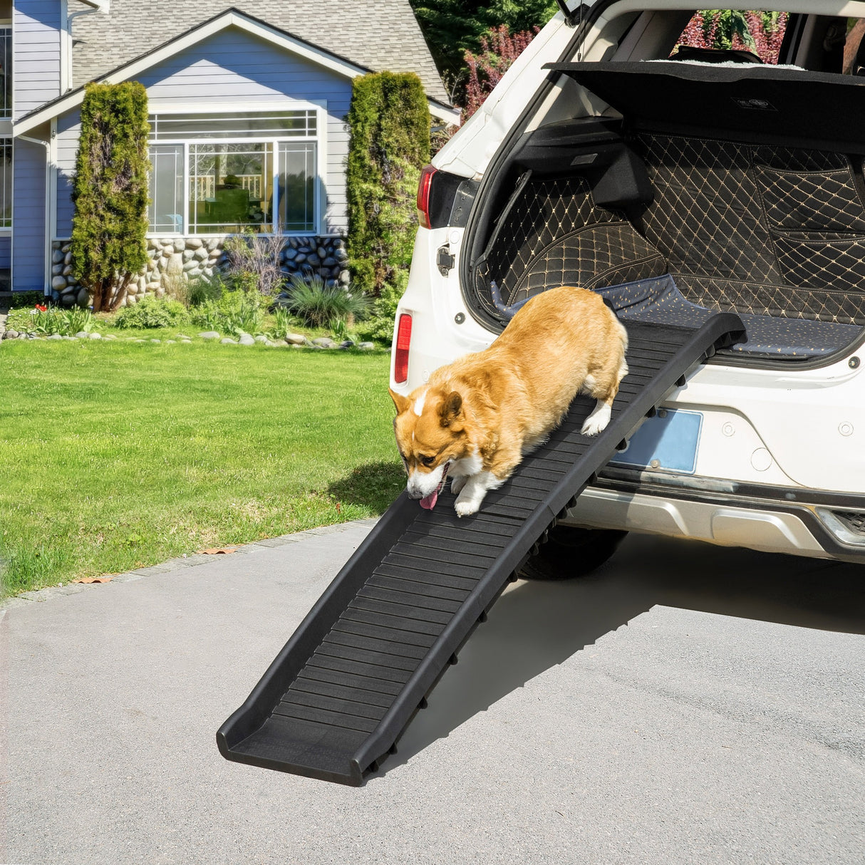 easycomfort rampa per cani in pp con rivestimento antiscivolo per bagagliaio inferiore a 75 cm 155x39x14 cm nero