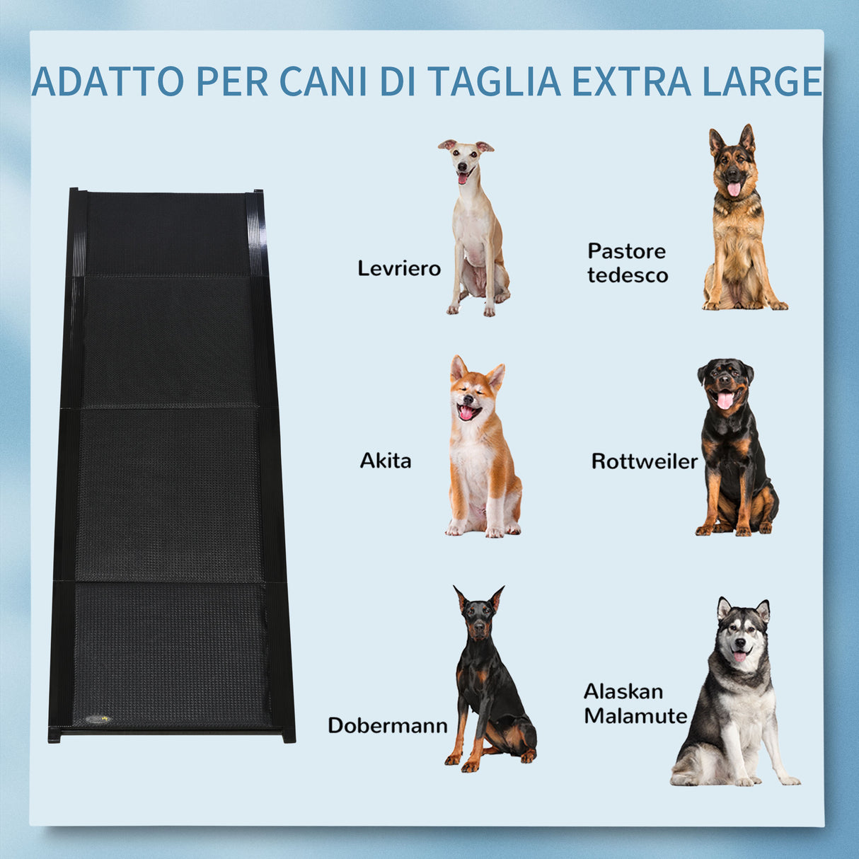 easycomfort rampa per cani pieghevole con superficie antiscivolo in mdf e alluminio 158x43.5x2.5 cm nero