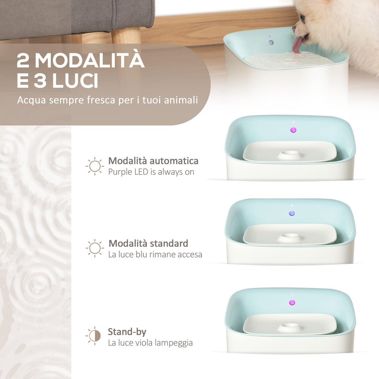 easycomfort easycomfort fontanella per gatti e cani da 3l con filtro a carboni luce led e sensore di movimento bianco