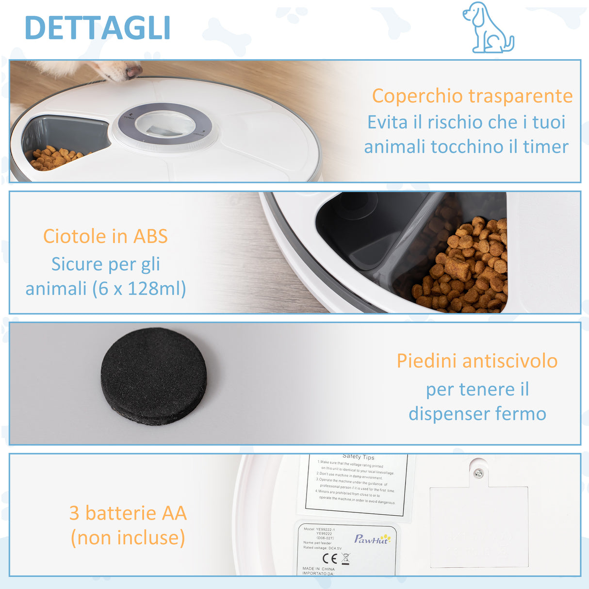 easycomfort easycomfort distributore automatico cibo cani e gatti 6 pasti ciotole con timer e display led a batterie dispenser cibo per piccoli animali con musica