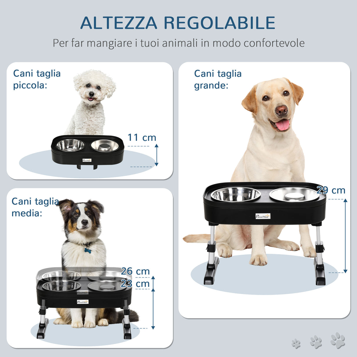 easycomfort easycomfort set di ciotole rialzate per cani in acciaio con altezza regolabile su 4 livelli nero