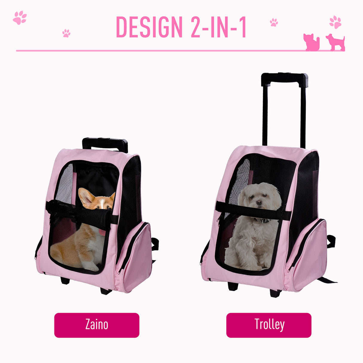 easycomfort easycomfort trolley zaino di viaggio per animali domestici multiuso 2 in 1 in panno di oxford 36 x 30 x 49cm rosa