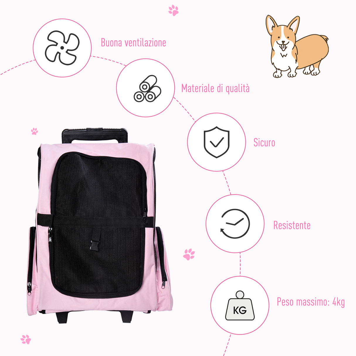 easycomfort easycomfort trolley zaino di viaggio per animali domestici multiuso 2 in 1 in panno di oxford 36 x 30 x 49cm rosa