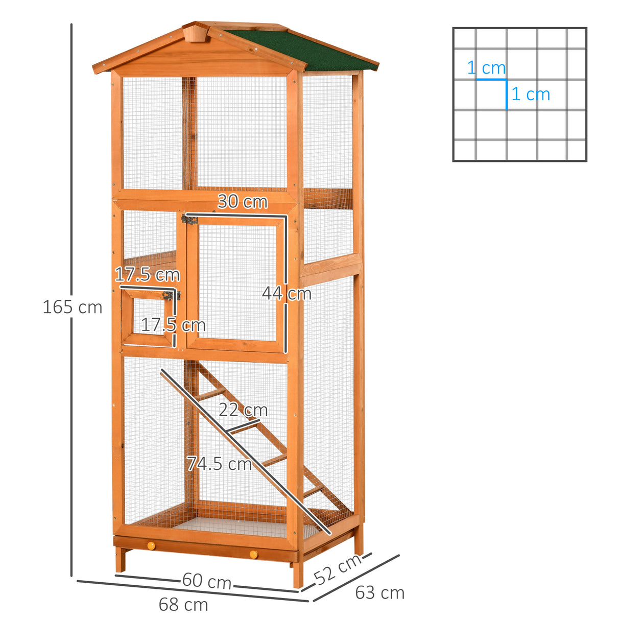 easycomfort easycomfort gabbia per uccelli alta 165cm in legno da esterno con 2 porte e vassoio estraibile arancione