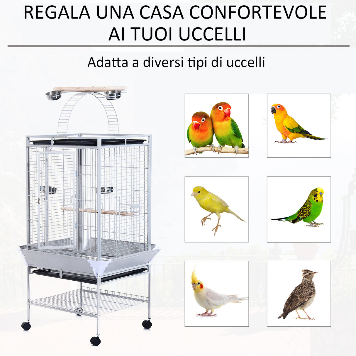 easycomfort easycomfort voliera per uccelli con ruote altezza 160cm vaschette per cibo e trespoli