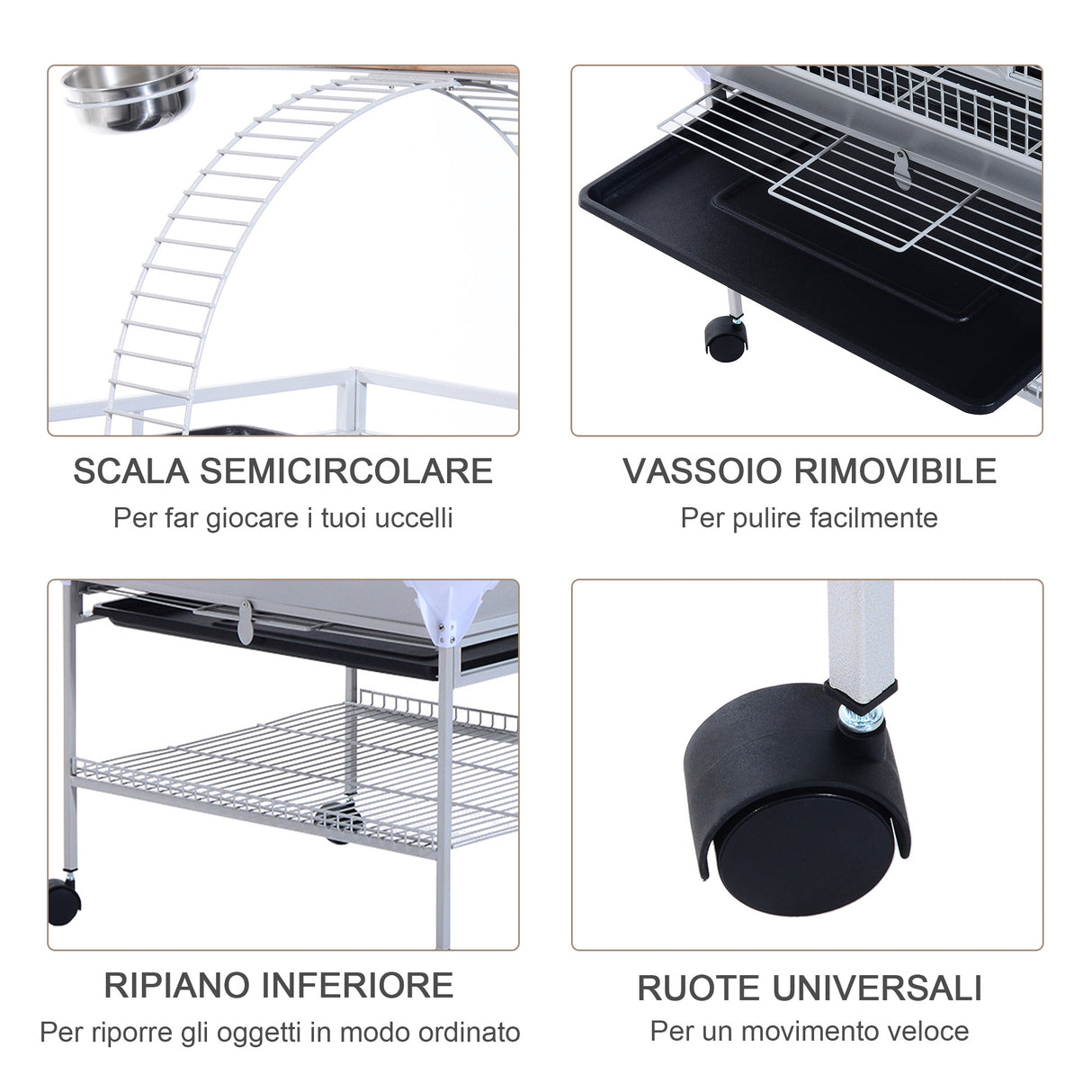 easycomfort easycomfort voliera per uccelli con ruote altezza 160cm vaschette per cibo e trespoli