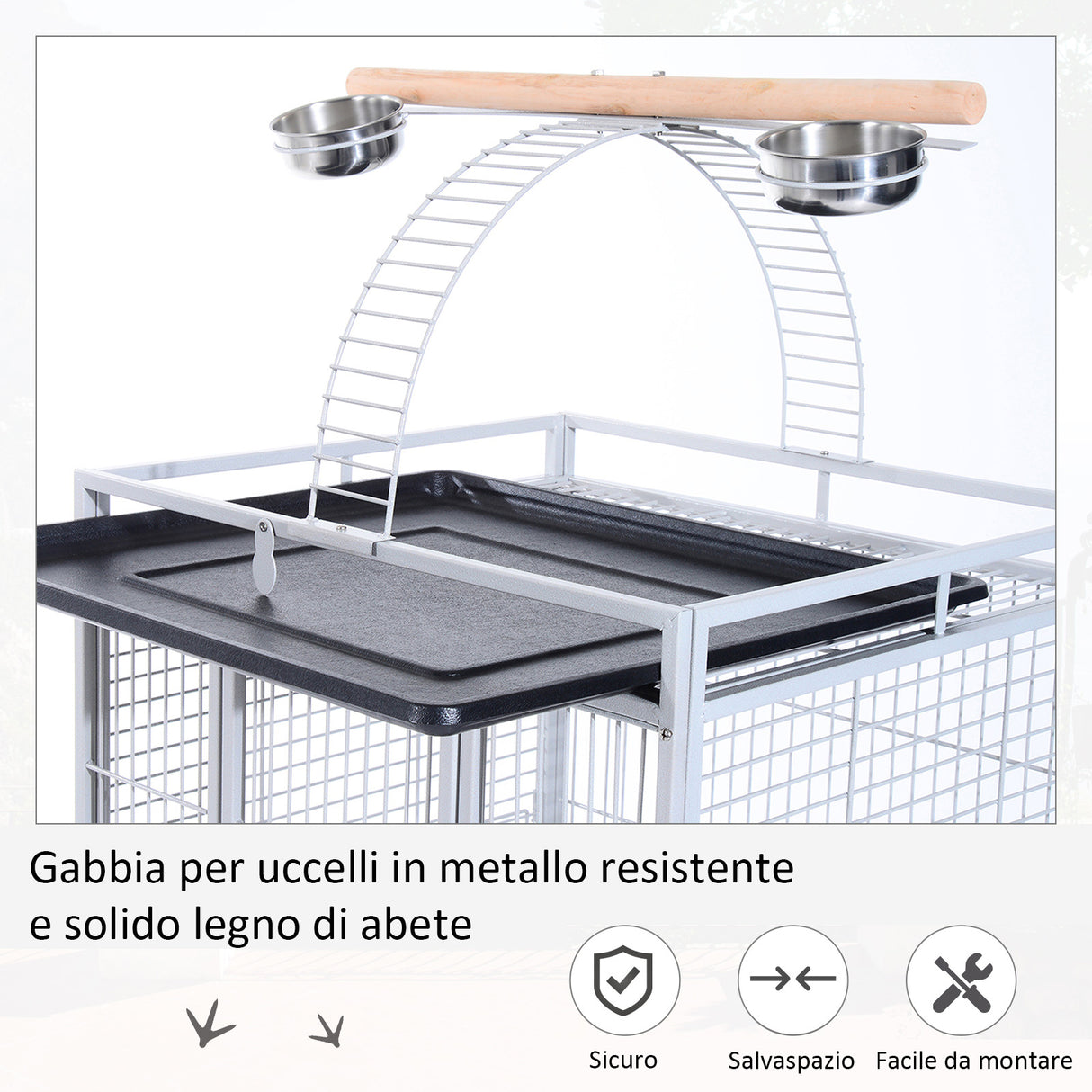easycomfort easycomfort voliera per uccelli con ruote altezza 160cm vaschette per cibo e trespoli